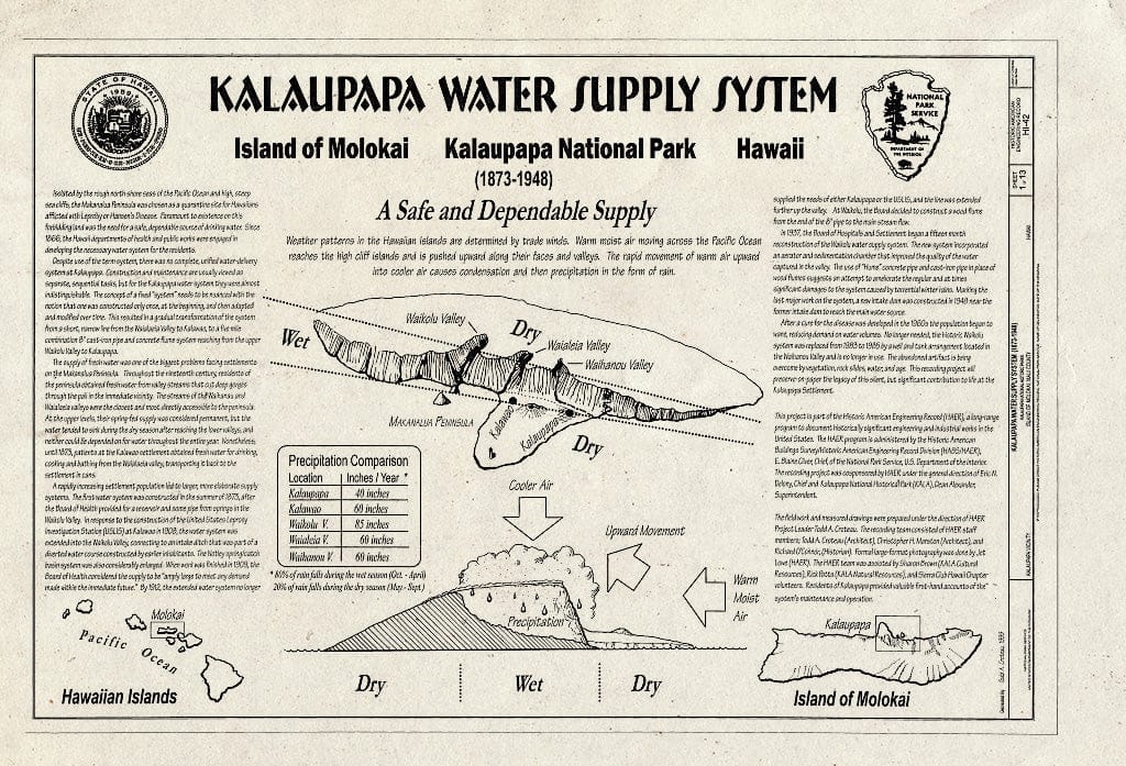 Blueprint 1. Title Sheet - Kalaupapa Water Supply System, Waikolu Valley to Kalaupapa Settlement, Island of Molokai, Kalaupapa, Kalawao County, HI