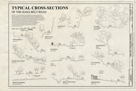 Blueprint Typical Cross-Sections of The Hana Belt Road - Hana Belt Road, Between Haiku and Kaipahulu, Hana, Maui County, HI