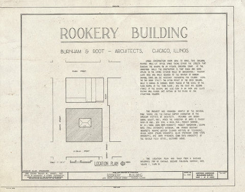 Blueprint Title Sheet - Rookery Building, 209 South Lasalle Street, Chicago, Cook County, IL