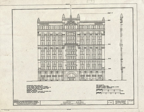 Blueprint West Elevation - Rookery Building, 209 South Lasalle Street, Chicago, Cook County, IL