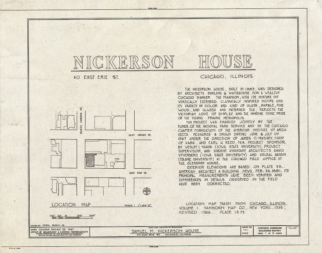 Blueprint HABS Ill,16-CHIG,54- (Sheet 1 of 6) - Samuel M. Nickerson House, 40 East Erie Street, Chicago, Cook County, IL