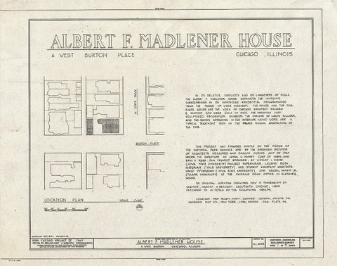 Blueprint Title Sheet - Albert F. Madlener House, 4 West Burton Place, Chicago, Cook County, IL