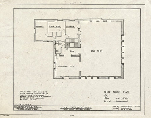 Blueprint Third Floor Plan - Albert F. Madlener House, 4 West Burton Place, Chicago, Cook County, IL