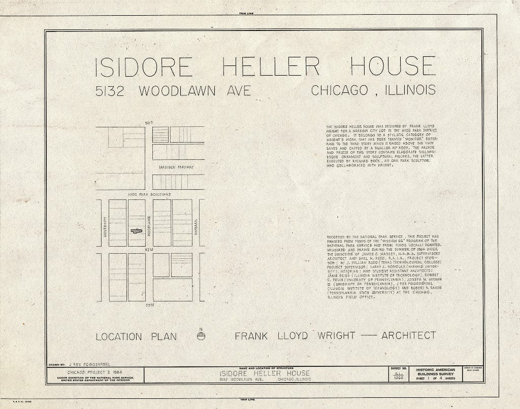Blueprint HABS Ill,16-CHIG,48- (Sheet 1 of 4) - Isidore Heller House, 5132 South Woodlawn Avenue, Chicago, Cook County, IL