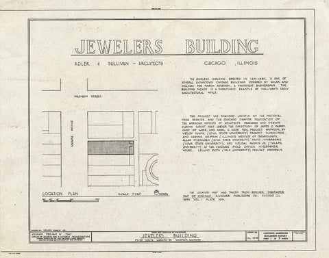 Blueprint Title Sheet - Jewelers' Building, 15-19 South Wabash Avenue, Chicago, Cook County, IL