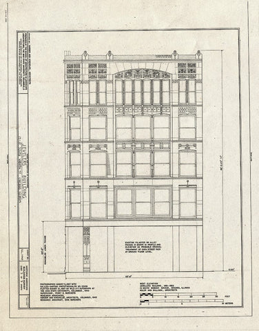 Blueprint West Elevation - Jewelers' Building, 15-19 South Wabash Avenue, Chicago, Cook County, IL