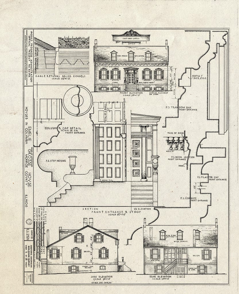 Blueprint 2. Emelie Gross House: elevations and Details - Emelie Grosse House, Columbia, Monroe County, IL