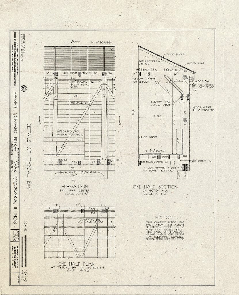 Blueprint Details of Typical Bay: Elevation, One Half Section, One Hal ...
