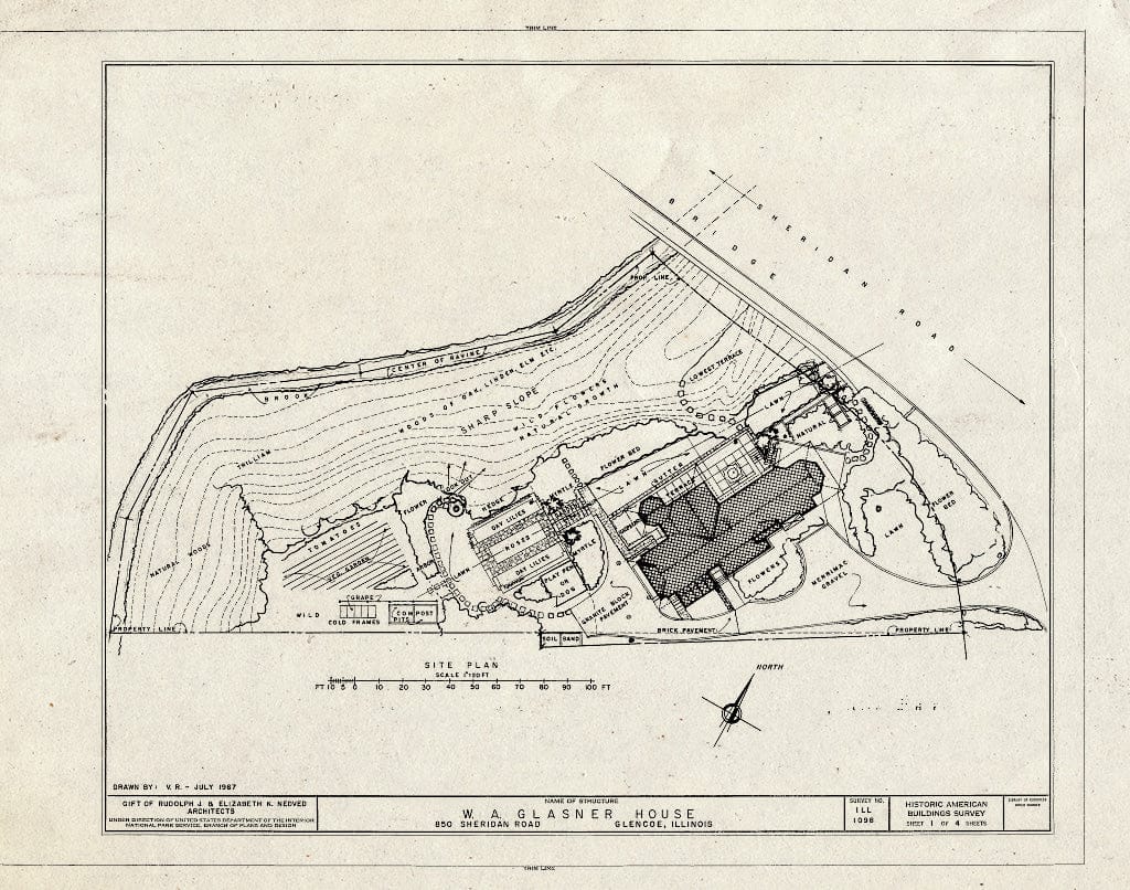 Blueprint Site Plan - W. A. Glasner House, 850 Sheridan Road, Glencoe, Cook County, IL