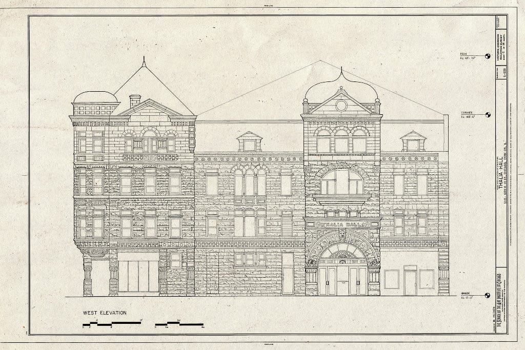 Blueprint West Elevation - Thalia Hall, 1215-1225 West Eighteenth Street, Chicago, Cook County, IL