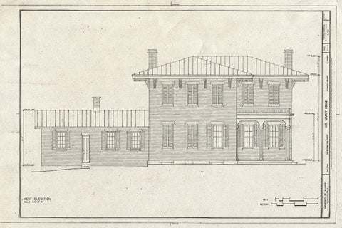 Blueprint West Elevation - U.S. Grant House, Bouthillier & Fourth Street, Galena, Jo Daviess County, IL
