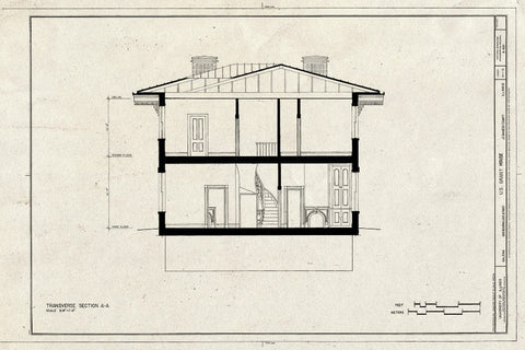 Blueprint Transverse Section A-A - U.S. Grant House, Bouthillier & Fourth Street, Galena, Jo Daviess County, IL
