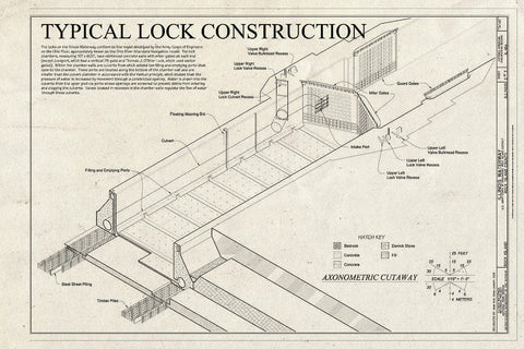 Blueprint Typical Lock Construction - Illinois Waterway, U.S. Army Corps of Engineers, Rock Island District, Rock Island, Rock Island County, IL