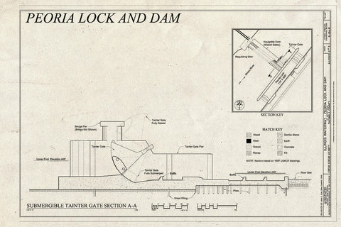 Blueprint Tainter Gate Section AA - Illinois Waterway, Peoria Lock and Dam, 1071 Wesley Road, Creve Coeur, Tazewell County, IL