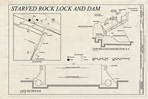Blueprint Tainter Gate Dam Section AA, Lock Section BB - Illinois Waterway, Starved Rock Lock and Dam, 950 North 27th Road, Utica, La Salle County, IL