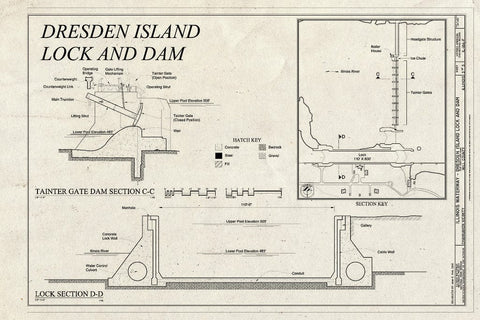 Blueprint Tainter Gate Dam Section CC, Lock Section DD - Illinois Waterway, Dresden Island Lock and Dam, 7521 North Lock Road, Channahon, Will County, IL