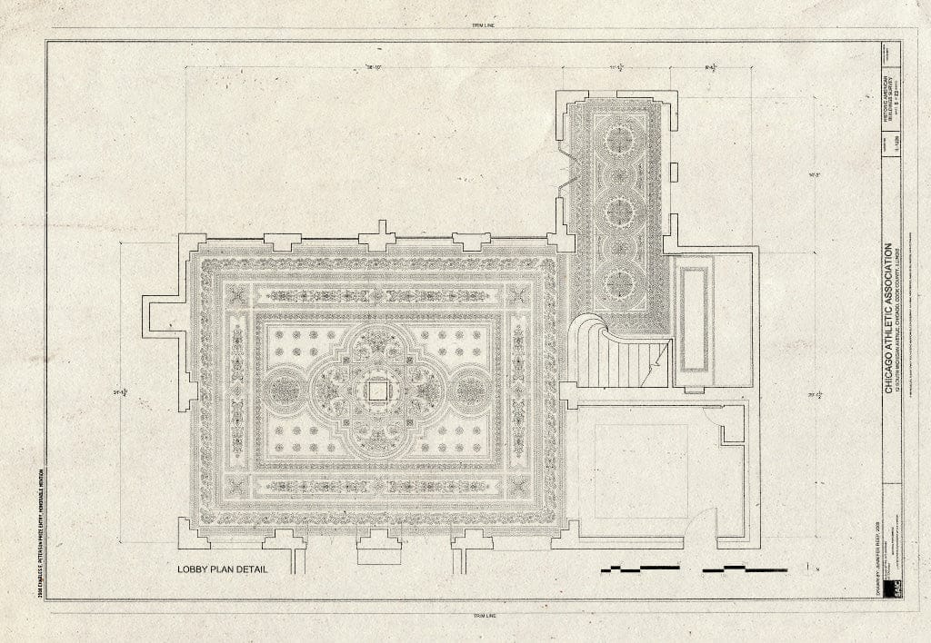 Blueprint Lobby Plan Detail - Chicago Athletic Association, 12 South Michigan Avenue, Chicago, Cook County, IL