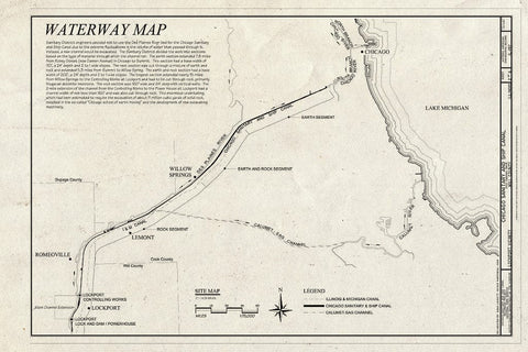 Blueprint Waterway Map - Chicago Sanitary and Ship Canal, Extends 33.9 Miles from Chicago to Lockport, Chicago, Cook County, IL