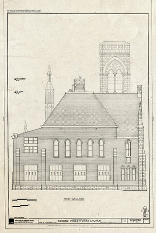 Blueprint West Elevation - Second Presbyterian Church, 1936 South Michigan Avenue, Chicago, Cook County, IL