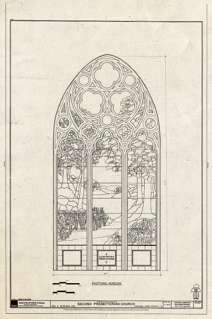 Blueprint Window - Pastoral Window - Second Presbyterian Church, 1936 South Michigan Avenue, Chicago, Cook County, IL