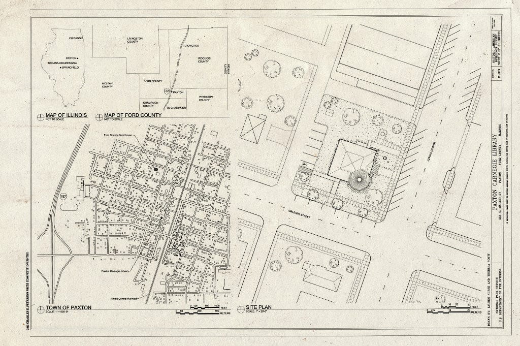 Blueprint Site Plan - Paxton Carnegie Library, 254 South Market Street, Paxton, Ford County, IL