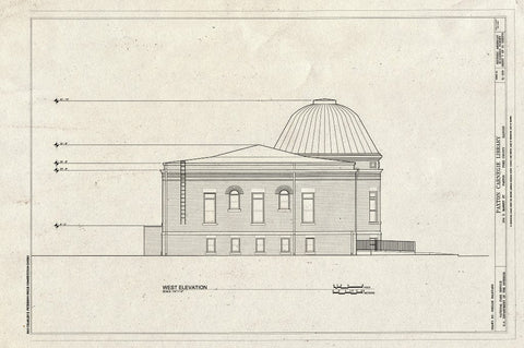 Blueprint West Elevation - Paxton Carnegie Library, 254 South Market Street, Paxton, Ford County, IL