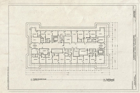 Blueprint Third Floor Plan - Illinois Supreme Court Building, 200 East Capitol Avenue, Springfield, Sangamon County, IL