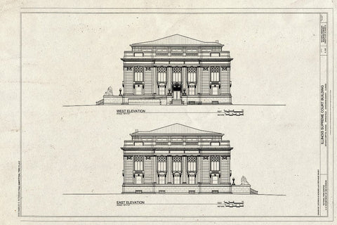 Blueprint West and East Elevations - Illinois Supreme Court Building, 200 East Capitol Avenue, Springfield, Sangamon County, IL
