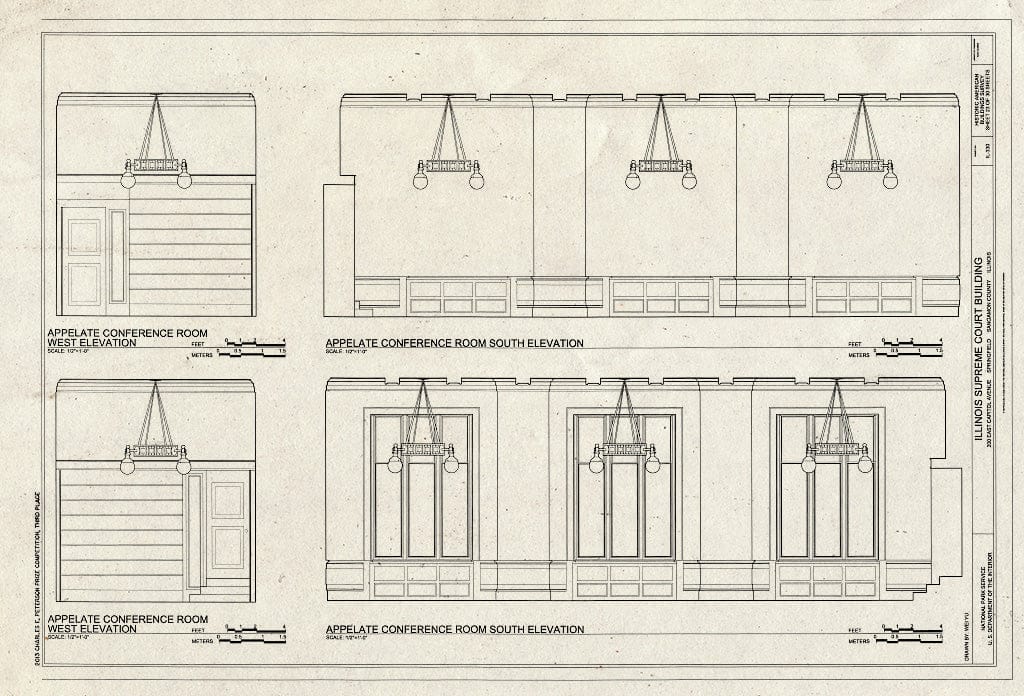 Blueprint Appellate Conference Room South and West Elevations - Illinois Supreme Court Building, 200 East Capitol Avenue, Springfield, Sangamon County, IL