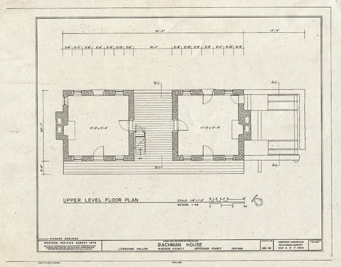 Blueprint Upper Level Floor Plan - Bachman House, Lonesome Hollow, Madison, Jefferson County, in