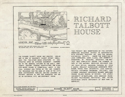 Blueprint Title Sheet, Location Map - Richard Talbott House, 301 West Second Street, Madison, Jefferson County, in
