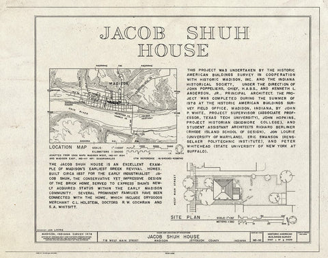 Blueprint Title Page - Jacob Shuh House, 718 West Main Street, Madison, Jefferson County, in