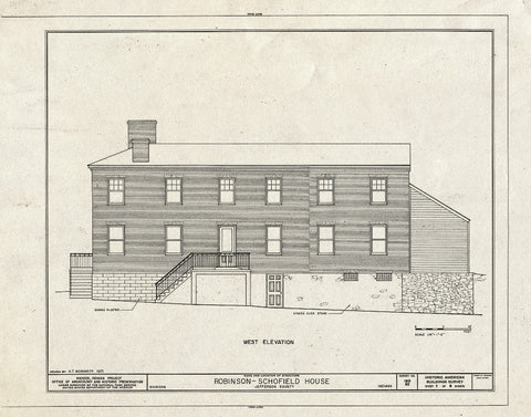 Blueprint West Elevation - Robinson-Schofield House, 221 West Second Street, Madison, Jefferson County, in