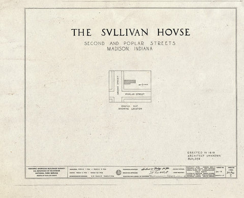 Blueprint Title Page - Judge Jeremiah Sullivan House, 304 West Second Street, Madison, Jefferson County, in