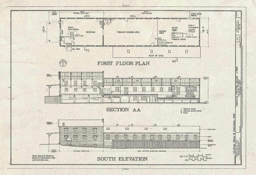 Blueprint HAER IND,39-MAD,50- (Sheet 2 of 3) - Tobacco Prizing House, 116 Elm Street, Madison, Jefferson County, in