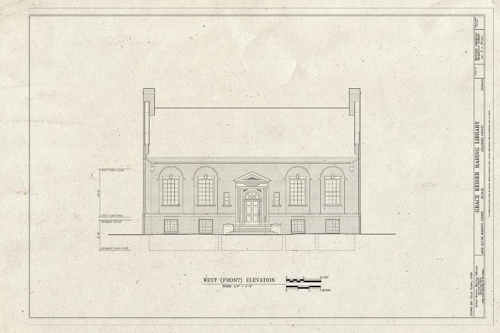 Blueprint West (Front) Elevation - Grace Keiser Maring Library, 1808 S ...