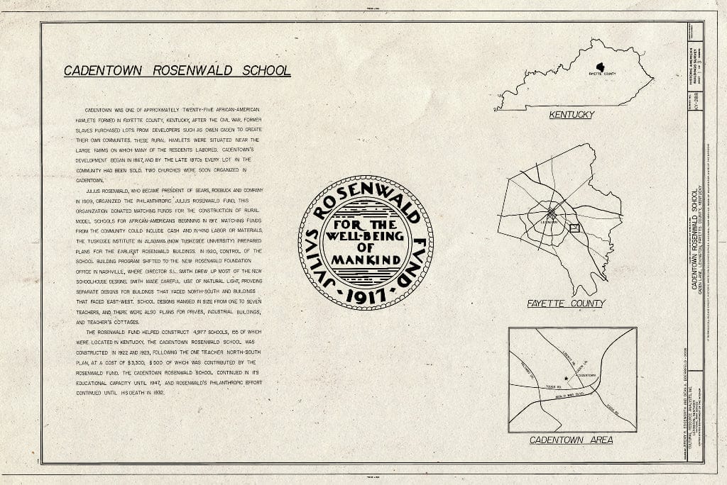 Blueprint HABS KY-288 (Sheet 1 of 3) - Cadentown Rosenwald School, Caden Lane, Lexington, Fayette County, KY