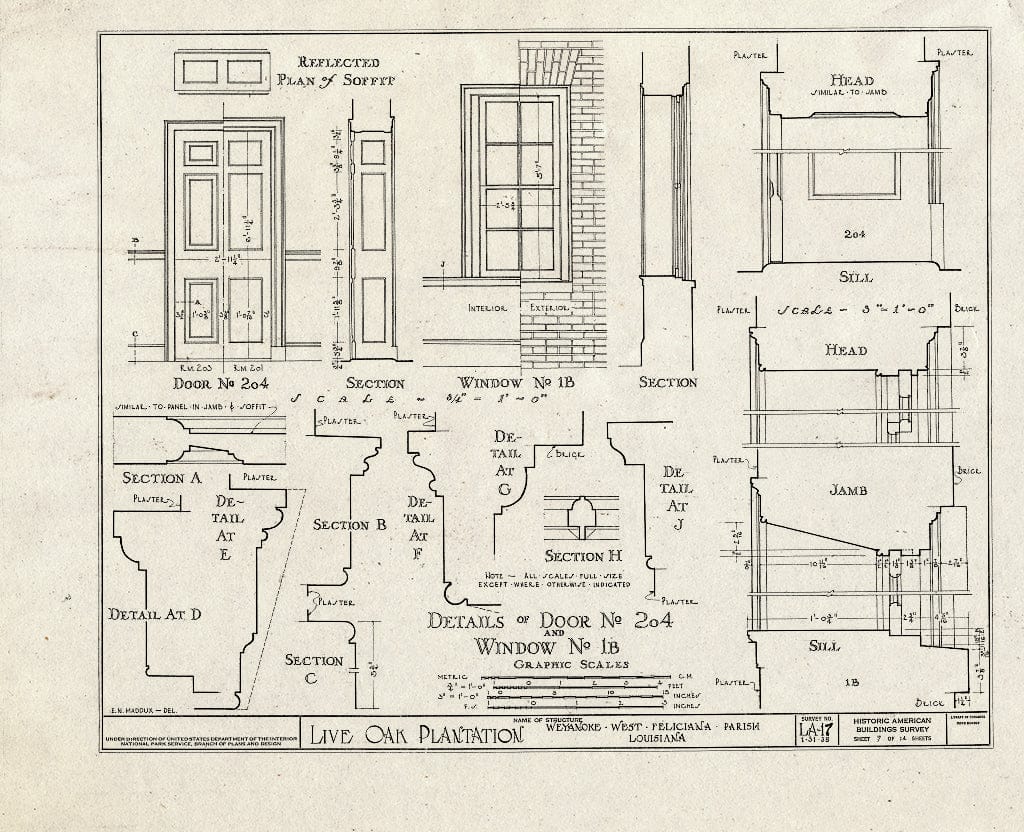 Blueprint HABS LA,63-WEY.V,1- (Sheet 7 of 14) - Live Oak Plantation House, Between Weyanoke & Bains, Weyanoke, West Feliciana Parish, LA