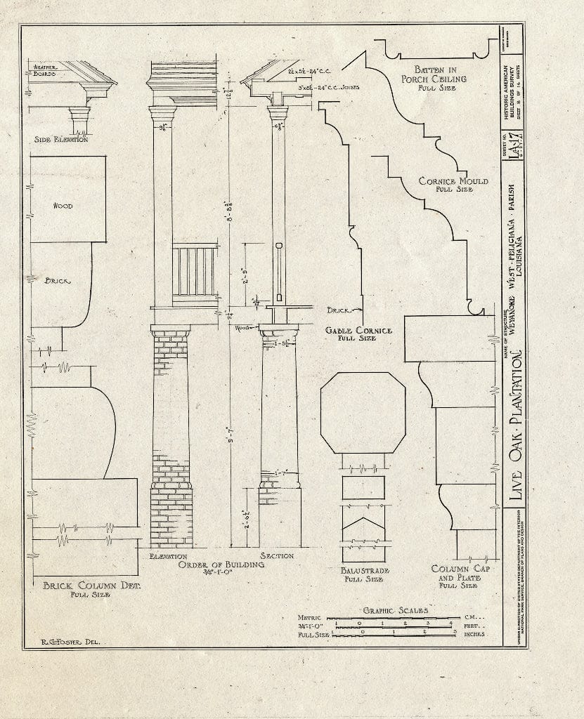 Blueprint HABS LA,63-WEY.V,1- (Sheet 8 of 14) - Live Oak Plantation House, Between Weyanoke & Bains, Weyanoke, West Feliciana Parish, LA