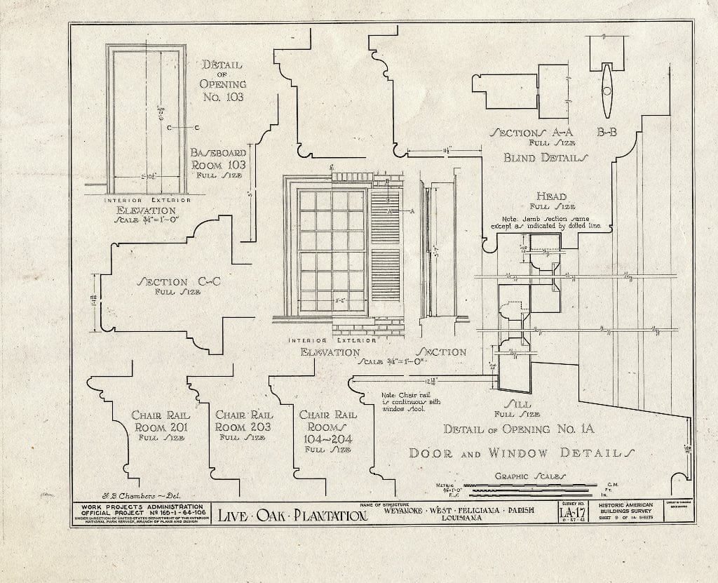 Blueprint HABS LA,63-WEY.V,1- (Sheet 9 of 14) - Live Oak Plantation House, Between Weyanoke & Bains, Weyanoke, West Feliciana Parish, LA
