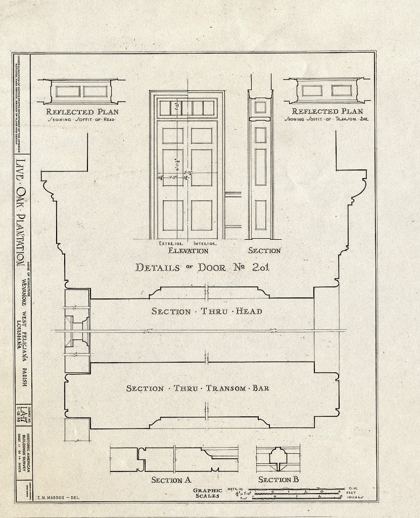 Blueprint HABS LA,63-WEY.V,1- (Sheet 11 of 14) - Live Oak Plantation House, Between Weyanoke & Bains, Weyanoke, West Feliciana Parish, LA