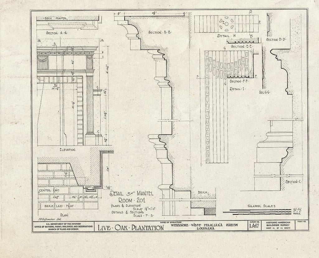 Blueprint HABS LA,63-WEY.V,1- (Sheet 12 of 14) - Live Oak Plantation House, Between Weyanoke & Bains, Weyanoke, West Feliciana Parish, LA