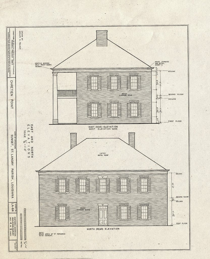 Blueprint HABS LA,49-Sun.V,1- (Sheet 4 of 9) - Chretien Point Plantation, Sunset, St. Landry Parish, LA
