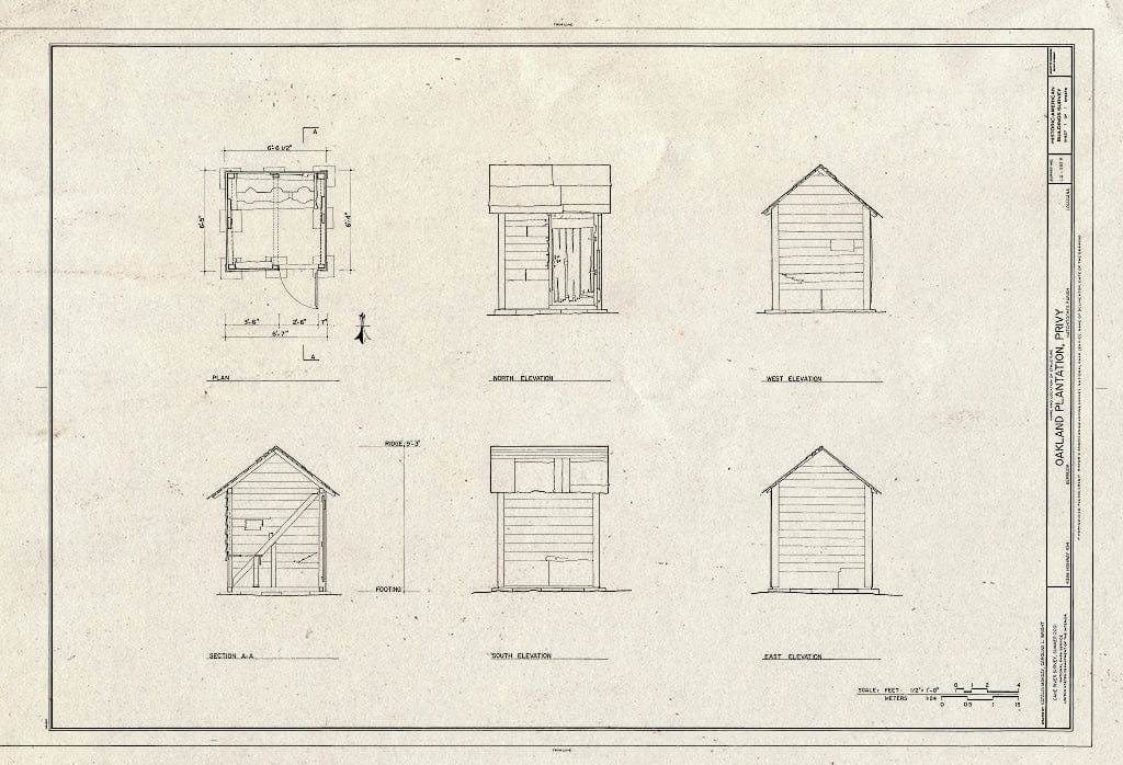 Blueprint HABS LA-1192-R (Sheet 1 of 1) - Oakland Plantation, Privy, Route 494, Bermuda, Natchitoches Parish, LA