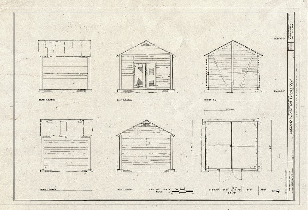 Blueprint HABS LA-1192-S (Sheet 1 of 1) - Oakland Plantation, Turkey Coop, Route 494, Bermuda, Natchitoches Parish, LA