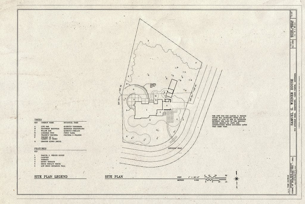 Blueprint Site Plan - Samuel G. Wiener House, 615 Longleaf Road, Shreveport, Caddo Parish, LA