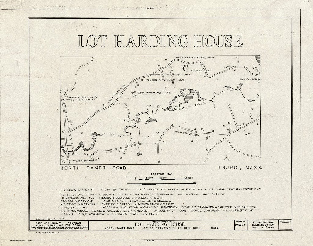 Blueprint 1. Title Sheet - Lot Harding House, North Pamet Road, Truro, Barnstable County, MA