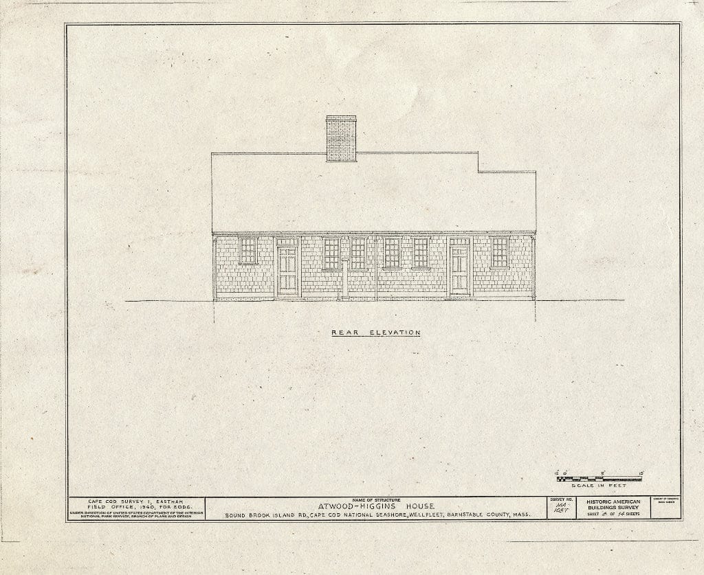 Blueprint 6. Rear Elevation - Atwood-Higgins House, Bound Brook Island Road, Wellfleet, Barnstable County, MA