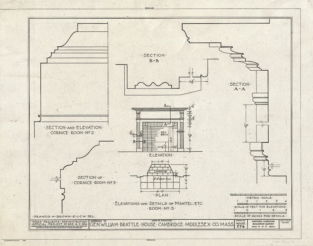 Blueprint HABS Mass,9-CAMB,9- (Sheet 14 of 17) - General William Brattle House, 42 Brattle Street, Cambridge, Middlesex County, MA