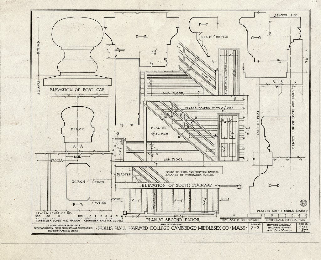 Blueprint HABS Mass,9-CAMB,3D- (Sheet 10 of 10) - Harvard College, Hollis Hall, Harvard Yard, Cambridge, Middlesex County, MA